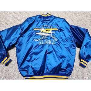 Vintage DeLong Sportswear Alaska Embroidered Bomber Lined Jacket USA Made XL